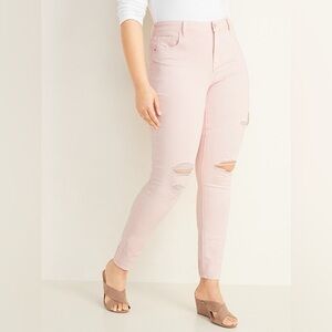 NWOT Women’s Old Navy Mid-Rise Distressed Rockstar Super Skinny Jeans Sz 10 Pink